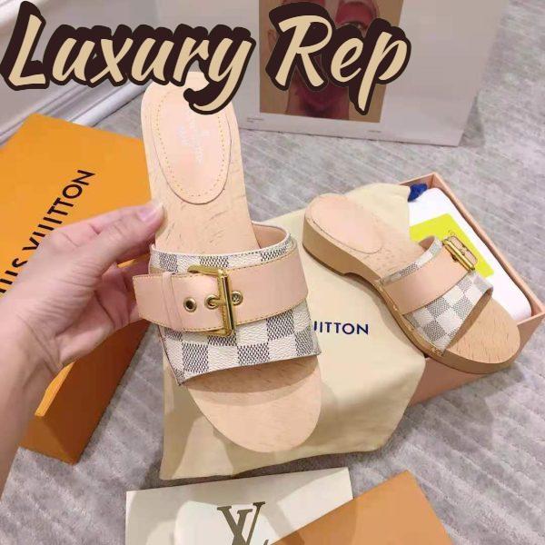 Replica Louis Vuitton Women Lock It Flat Mule Damier Azur Canvas and Calf Leather 7