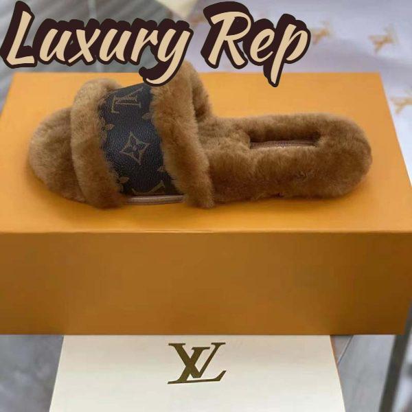 Replica Louis Vuitton Women Lock It Flat Mule Mink Fur Patent Monogram Canvas 3