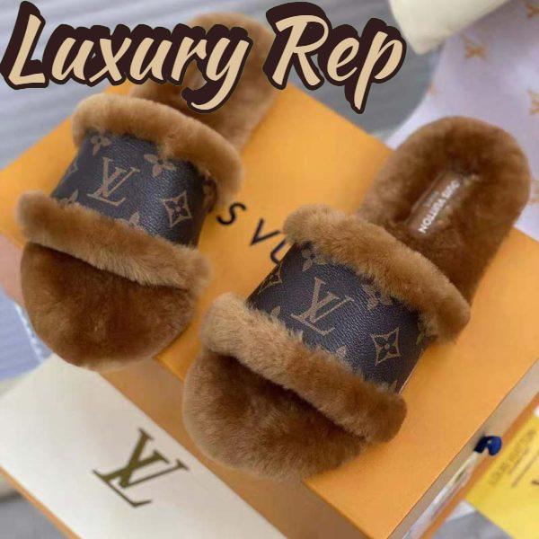 Replica Louis Vuitton Women Lock It Flat Mule Mink Fur Patent Monogram Canvas 6