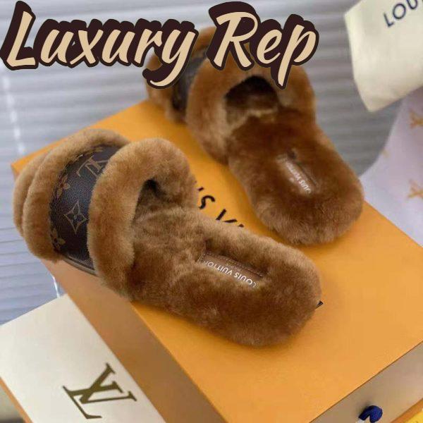 Replica Louis Vuitton Women Lock It Flat Mule Mink Fur Patent Monogram Canvas 8