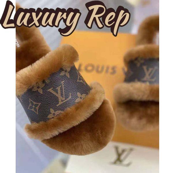 Replica Louis Vuitton Women Lock It Flat Mule Mink Fur Patent Monogram Canvas 10