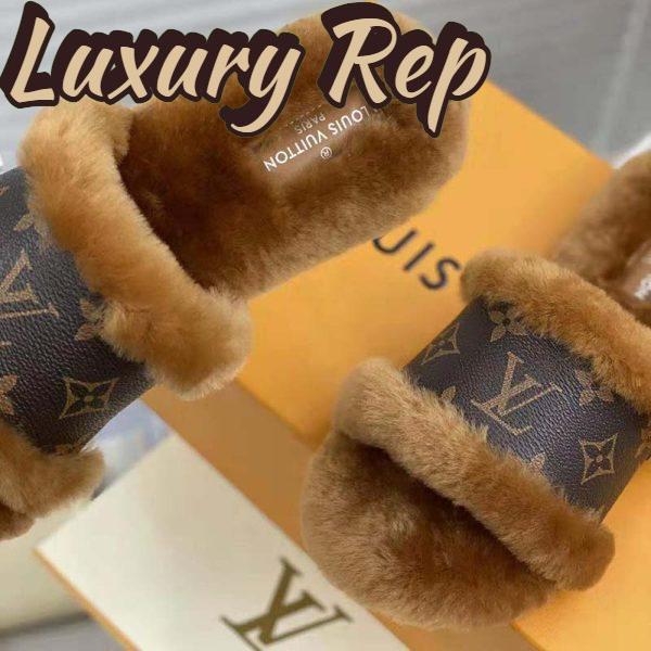 Replica Louis Vuitton Women Lock It Flat Mule Mink Fur Patent Monogram Canvas 11