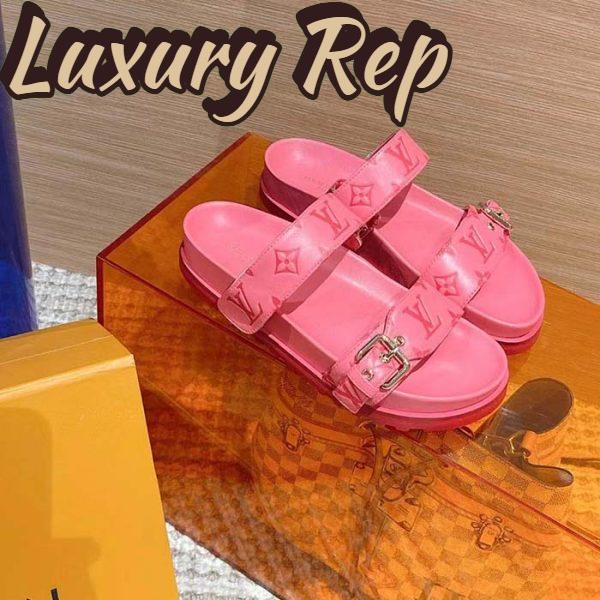 Replica Louis Vuitton Women LV Bom Dia Flat Comfort Mule Pink Monogram-Embossed Calf 3