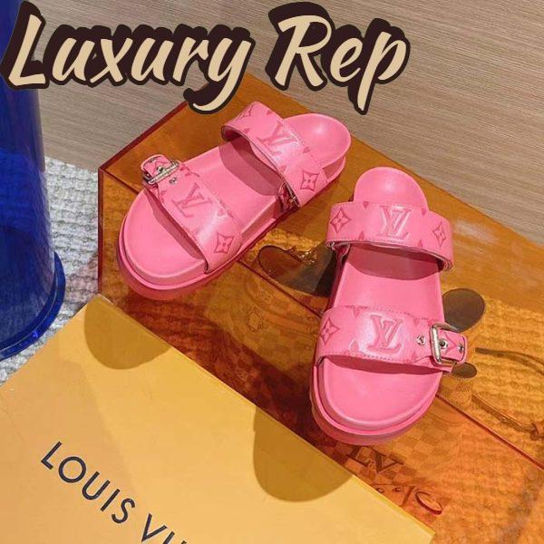 Replica Louis Vuitton Women LV Bom Dia Flat Comfort Mule Pink Monogram-Embossed Calf 5