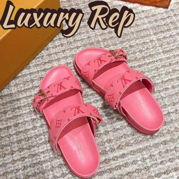 Replica Louis Vuitton Women LV Bom Dia Flat Comfort Mule Pink Monogram-Embossed Calf 6