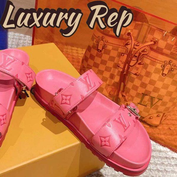 Replica Louis Vuitton Women LV Bom Dia Flat Comfort Mule Pink Monogram-Embossed Calf 8