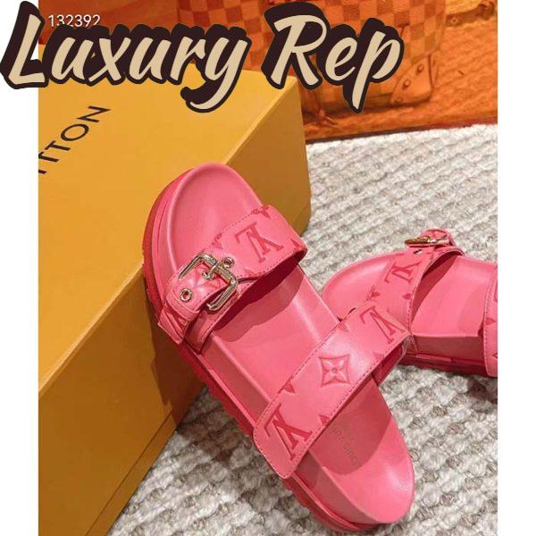 Replica Louis Vuitton Women LV Bom Dia Flat Comfort Mule Pink Monogram-Embossed Calf 9