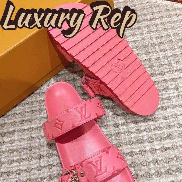 Replica Louis Vuitton Women LV Bom Dia Flat Comfort Mule Pink Monogram-Embossed Calf 10