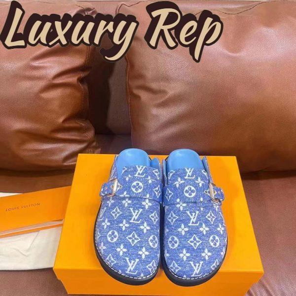 Replica Louis Vuitton Women LV Cosy Flat Comfort Clog Blue Monogram Denim Adjustable Strap 3