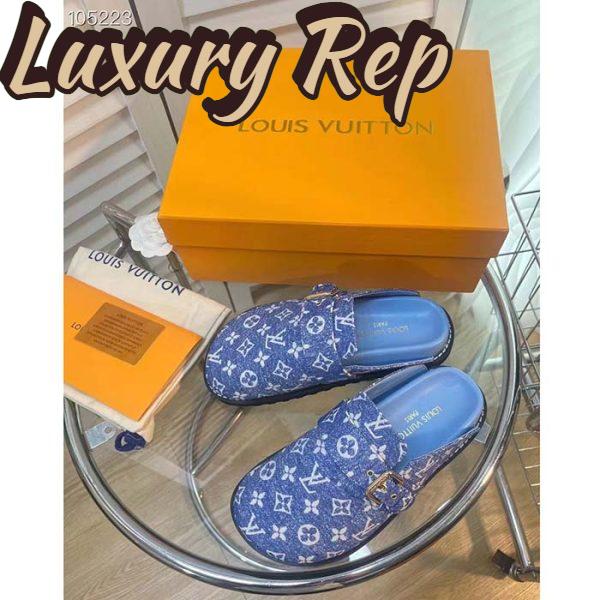 Replica Louis Vuitton Women LV Cosy Flat Comfort Clog Blue Monogram Denim Adjustable Strap 4