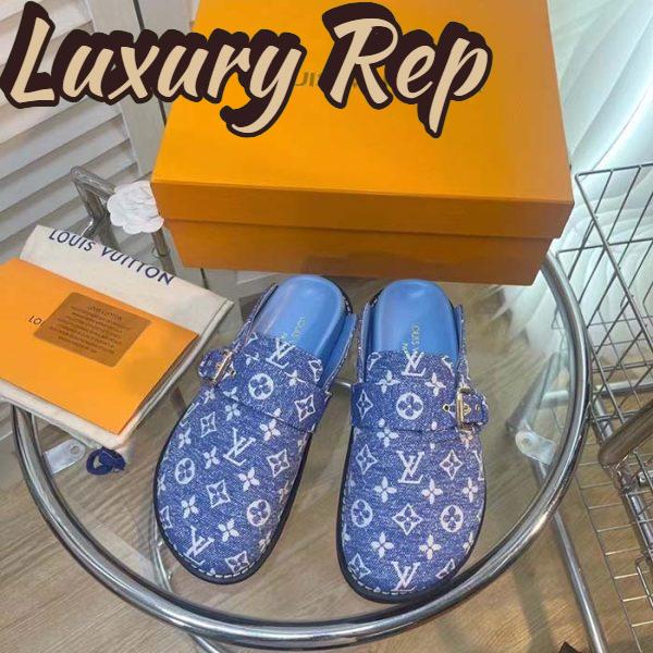 Replica Louis Vuitton Women LV Cosy Flat Comfort Clog Blue Monogram Denim Adjustable Strap 6