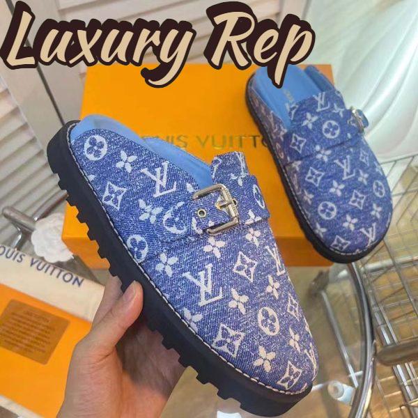 Replica Louis Vuitton Women LV Cosy Flat Comfort Clog Blue Monogram Denim Adjustable Strap 7