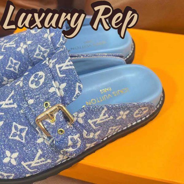 Replica Louis Vuitton Women LV Cosy Flat Comfort Clog Blue Monogram Denim Adjustable Strap 8