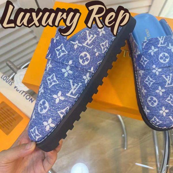 Replica Louis Vuitton Women LV Cosy Flat Comfort Clog Blue Monogram Denim Adjustable Strap 9