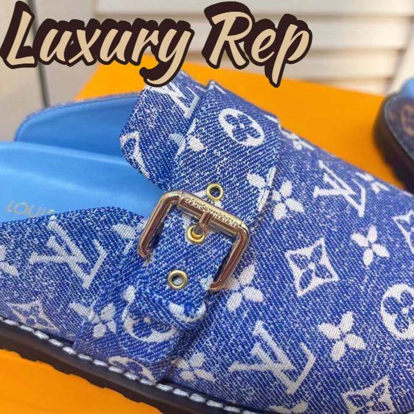 Replica Louis Vuitton Women LV Cosy Flat Comfort Clog Blue Monogram Denim Adjustable Strap 10