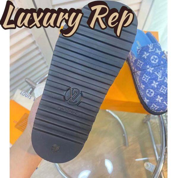 Replica Louis Vuitton Women LV Cosy Flat Comfort Clog Blue Monogram Denim Adjustable Strap 11