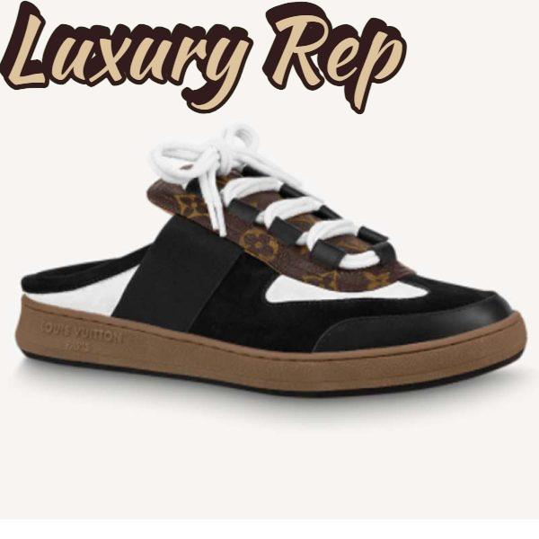 Replica Louis Vuitton Women LV Lous Open-Back Sneaker Black Suede Calf Leather Double Laces 2