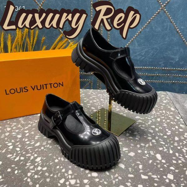 Replica Louis Vuitton Women Ruby Flat Mary Jane Black Calf Leather Rubber LV Circle Signature 4