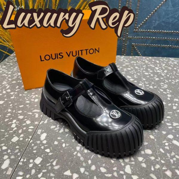 Replica Louis Vuitton Women Ruby Flat Mary Jane Black Calf Leather Rubber LV Circle Signature 5