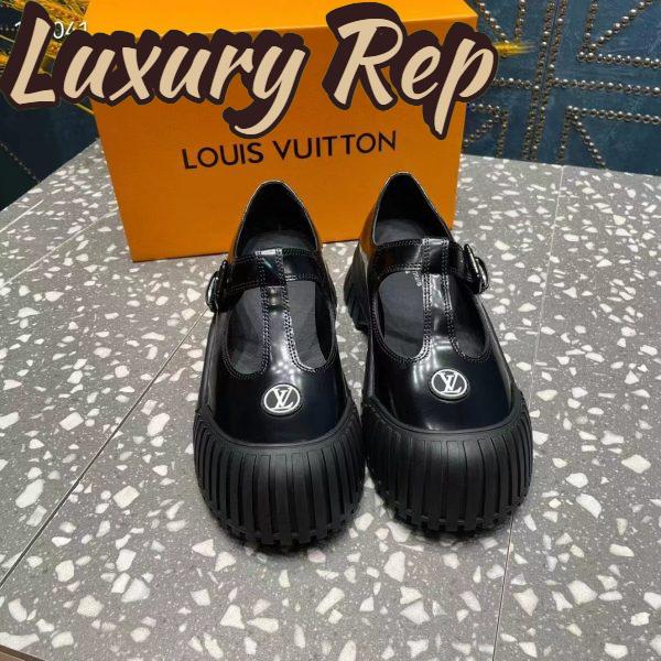 Replica Louis Vuitton Women Ruby Flat Mary Jane Black Calf Leather Rubber LV Circle Signature 6