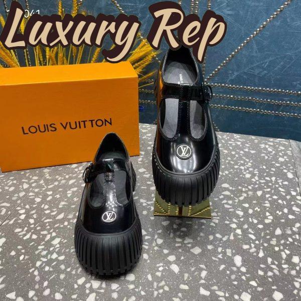 Replica Louis Vuitton Women Ruby Flat Mary Jane Black Calf Leather Rubber LV Circle Signature 8