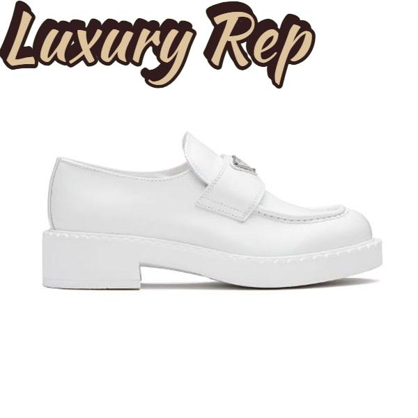 Replica Prada Women Brushed Leather Loafers-White