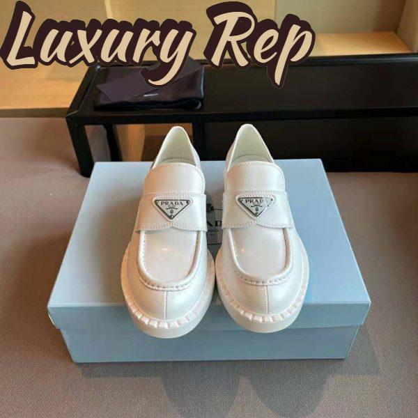 Replica Prada Women Brushed Leather Loafers-White 3