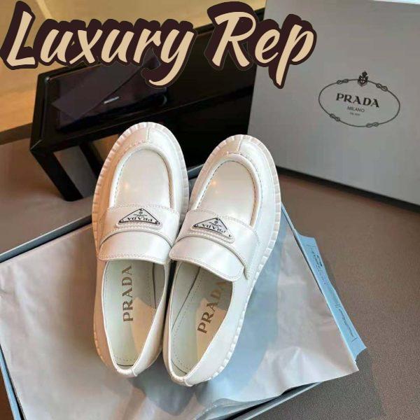 Replica Prada Women Brushed Leather Loafers-White 4
