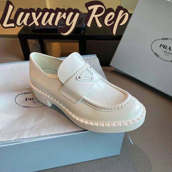 Replica Prada Women Brushed Leather Loafers-White 8