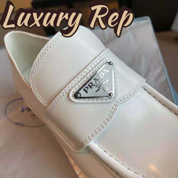 Replica Prada Women Brushed Leather Loafers-White 10