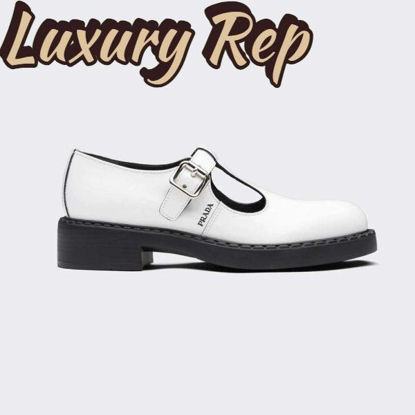 Replica Prada Women Brushed-Leather Mary Jane T-Strap Shoes-White 2