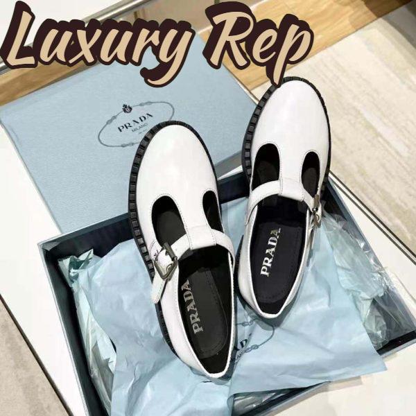 Replica Prada Women Brushed-Leather Mary Jane T-Strap Shoes-White 5