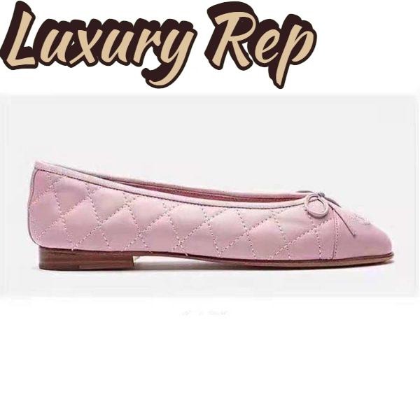 Replica Chanel Women Ballerinas in Aged Calfskin Leather-Pink