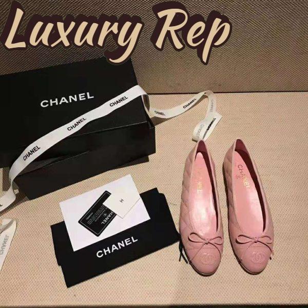 Replica Chanel Women Ballerinas in Aged Calfskin Leather-Pink 4