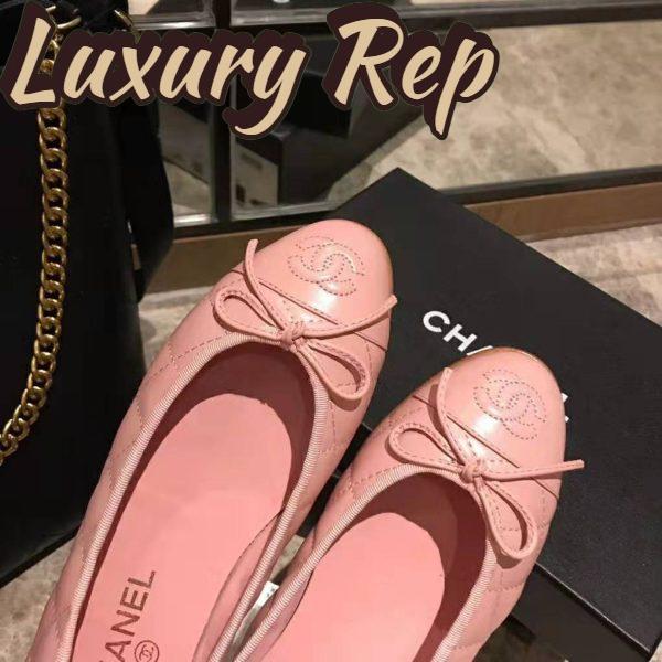 Replica Chanel Women Ballerinas in Aged Calfskin Leather-Pink 9