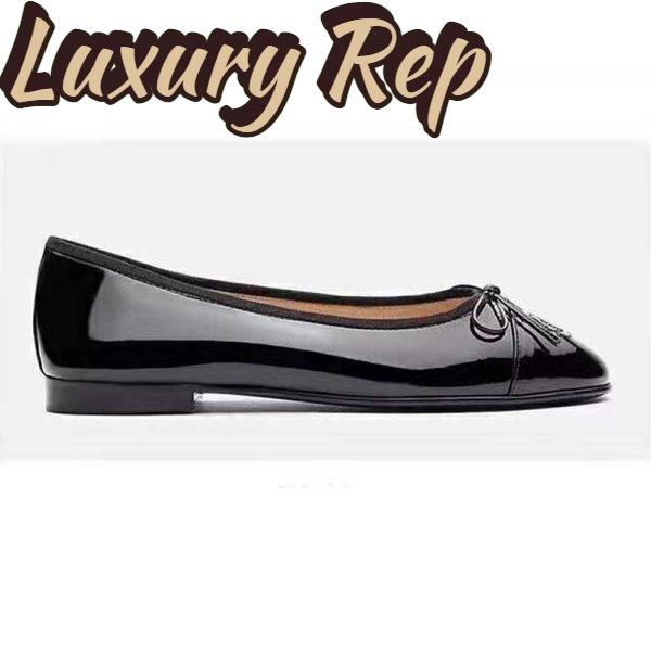 Replica Chanel Women Ballerinas in Patent Calfskin Leather-Black