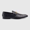 Replica Gucci Men Horsebit Leather Loafer with Web Shoes Black