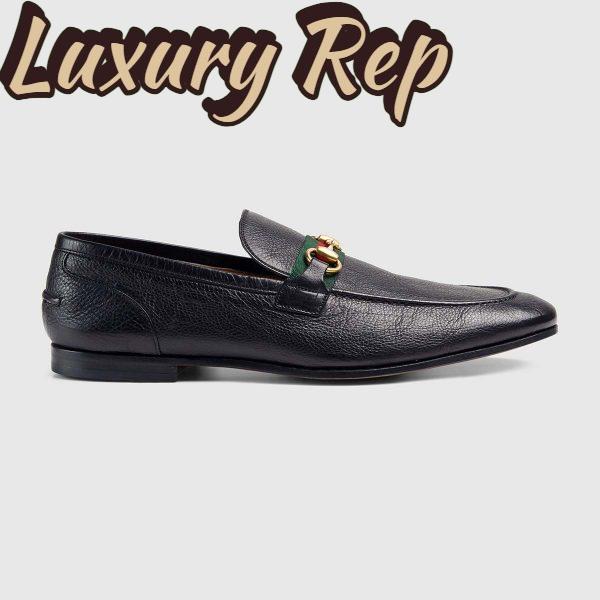 Replica Gucci Men Horsebit Leather Loafer with Web Shoes Black 2