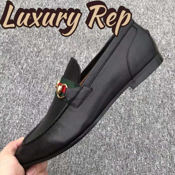 Replica Gucci Men Horsebit Leather Loafer with Web Shoes Black 5