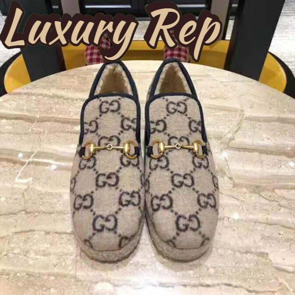 Replica Gucci Unisex GG Wool Loafer in Beige and Ebony GG Wool 4
