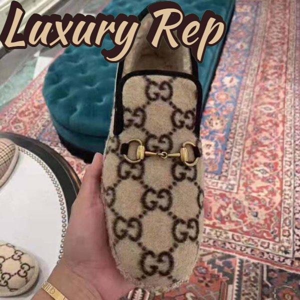 Replica Gucci Unisex GG Wool Loafer in Beige and Ebony GG Wool 9