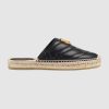 Replica Gucci Women Leather Espadrille with Double G in 2 cm Height-Black