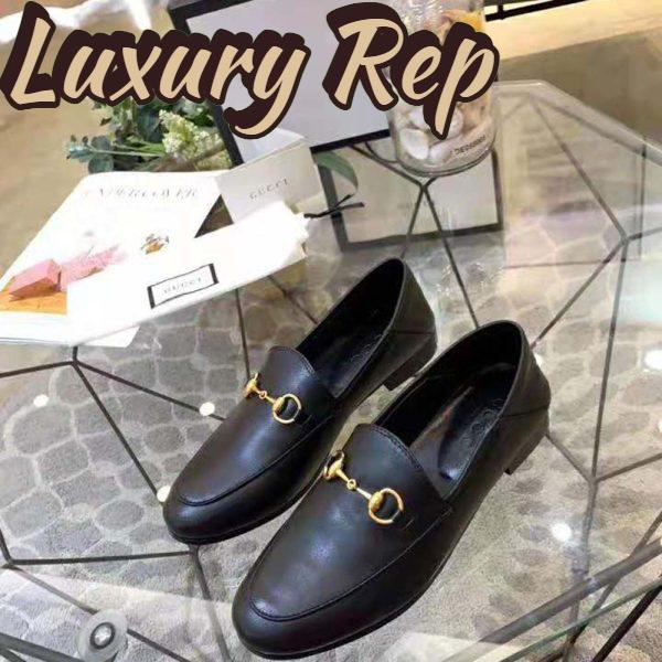 Replica Gucci Women Leather Horsebit Loafer 1.3 cm Height-Black 5