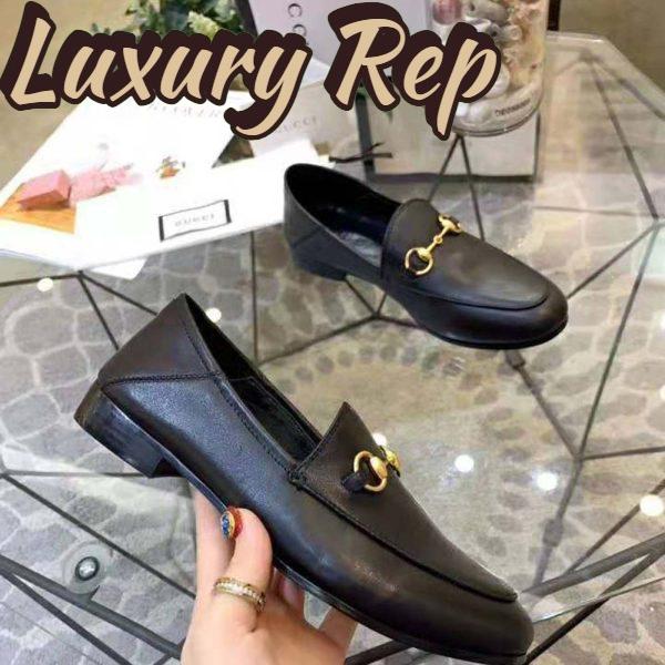 Replica Gucci Women Leather Horsebit Loafer 1.3 cm Height-Black 6