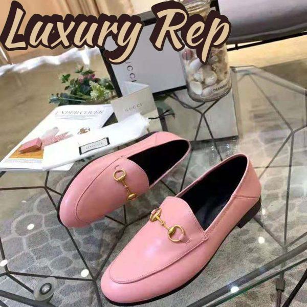 Replica Gucci Women Leather Horsebit Loafer 1.3 cm Height-Pink 5