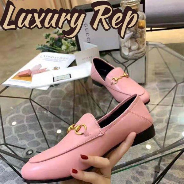 Replica Gucci Women Leather Horsebit Loafer 1.3 cm Height-Pink 8
