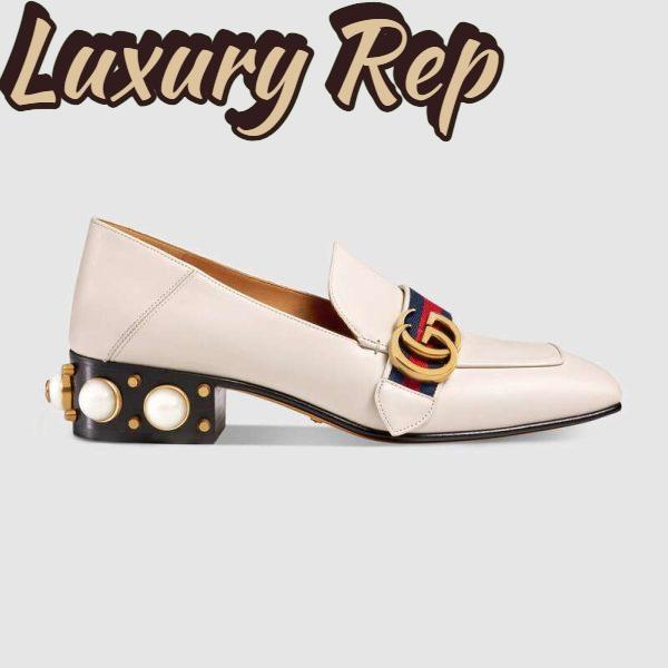 Replica Gucci Women Leather Mid-Heel Loafer 1.5″ Heel-White 2