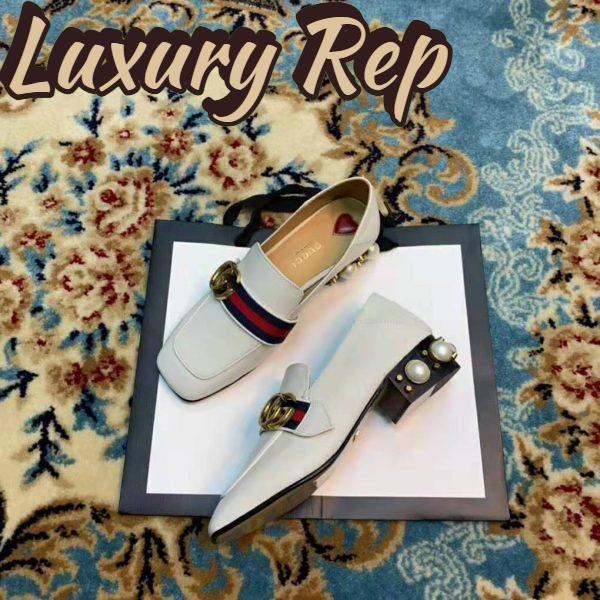 Replica Gucci Women Leather Mid-Heel Loafer 1.5″ Heel-White 3