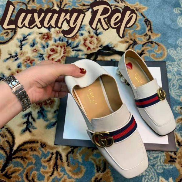 Replica Gucci Women Leather Mid-Heel Loafer 1.5″ Heel-White 4