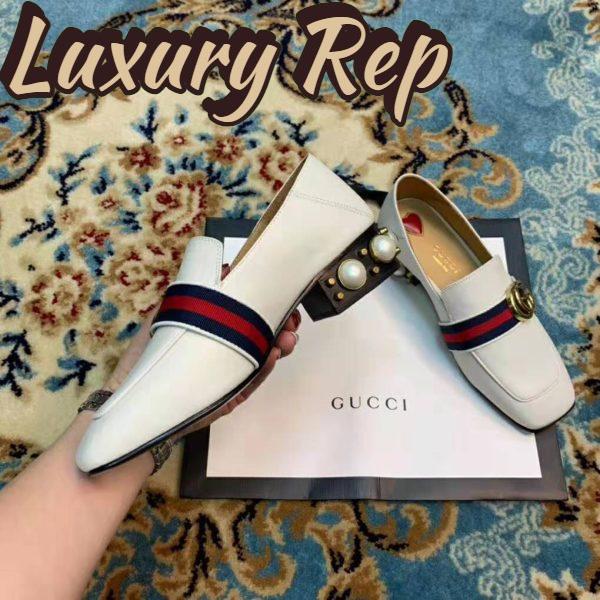 Replica Gucci Women Leather Mid-Heel Loafer 1.5″ Heel-White 5